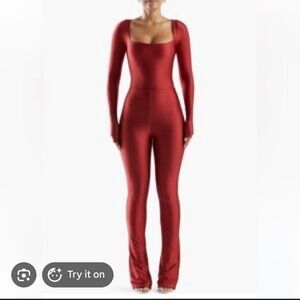 Naked Wardrobe Square Neck Long Sleeve Red Top and Pants